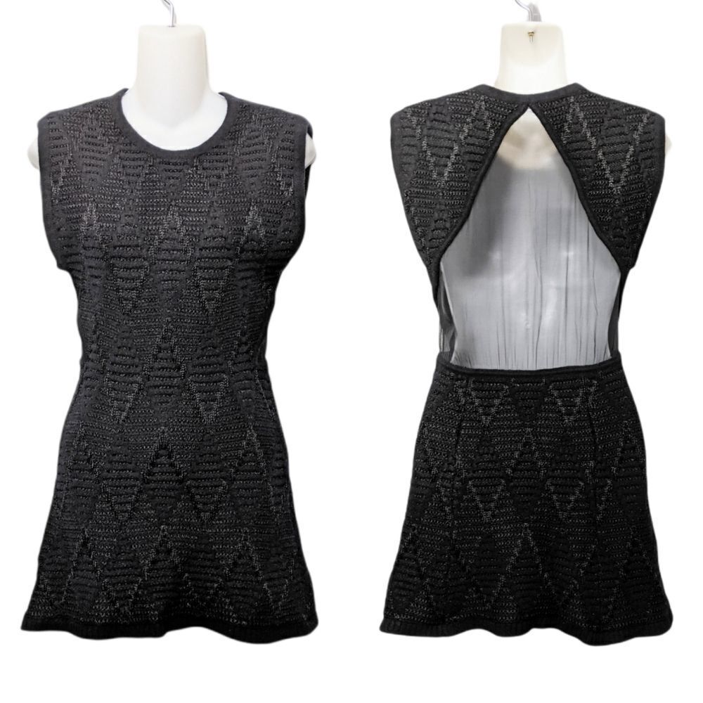 THAKOON Addition Wool Chevron Knit Sheer Silk Panel Back Mini Dress M